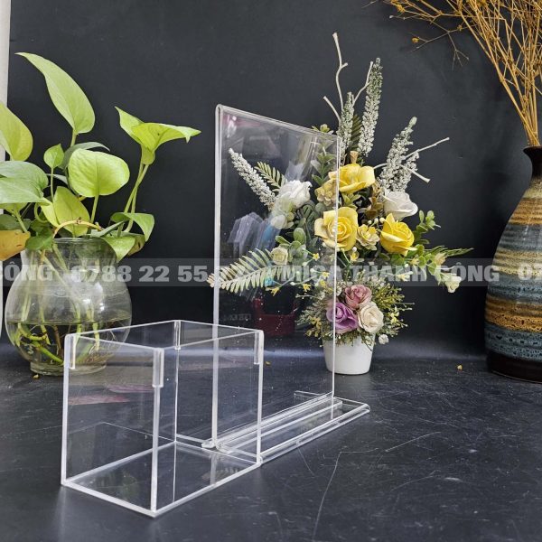 Kệ menu mica có hộc đựng viết